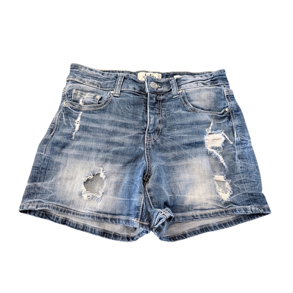 Daytrip Taurus Boyfriend Distressed Denim Shorts Blue Embroidered Buckle Size 29